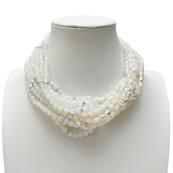 Vintage Donald Stannard 12 Strand Opalescent AB Glass Beaded Hook Necklace - Picture 3 of 8